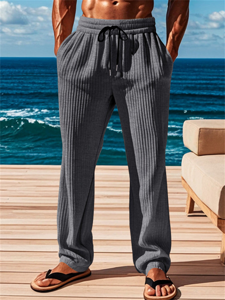 Men's Casual Solid Color Stripe Mid Rise Drawstring Pants