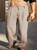 Men's Solid Color pleated Mid Rise Wide Leg Trousers
