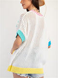 Women's Summer 3D Flower Short Sleeve Knit Sweater T Shirt