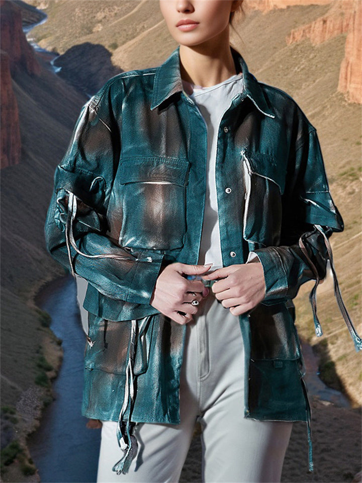 Women's Loose Gradient Patchwork Pockets Cargo Jacket