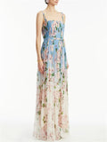 Summer Floral Print Sleeveless Square Neck Strappy Maxi Dress for Women