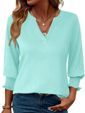 Women's Casual Print 3/4 Sleeve V Neck Shirts