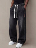 Men's High Street Stylish Washed Straight-Leg Loose Fit Drawstring Denim Pants