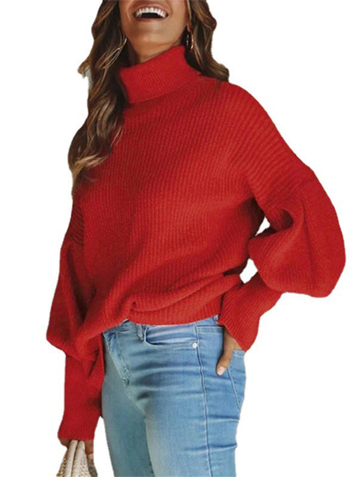 Elegant Knitted Solid Color Sweater