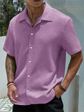 Men's Summer Holiday Style Solid Color Button Up Short Sleeve Shirts