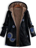 Women's Vintage Geometry Printed Fleeced Lining Hooded Coats