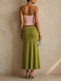 Women 2 Piece Summer Color Blocking Cami and Maxi Skirt Set