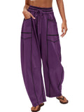 Women's Autumn Trendy Contrast Trim Drawstring Scimitar Pants
