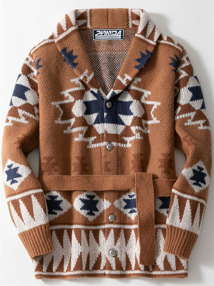 Men's Autumn Jacquard Button Up Hooded Cardigan Sweaters