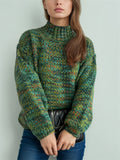 Women's Casual Contrast Color Semi-High Neck Long Sleeve Sweater