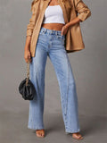 Women's Solid Color High-Rise Splicing Jeans