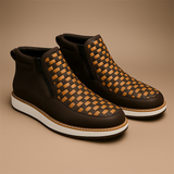 Men's Hand-Woven Side Zipper PU Leather High-Top Boots