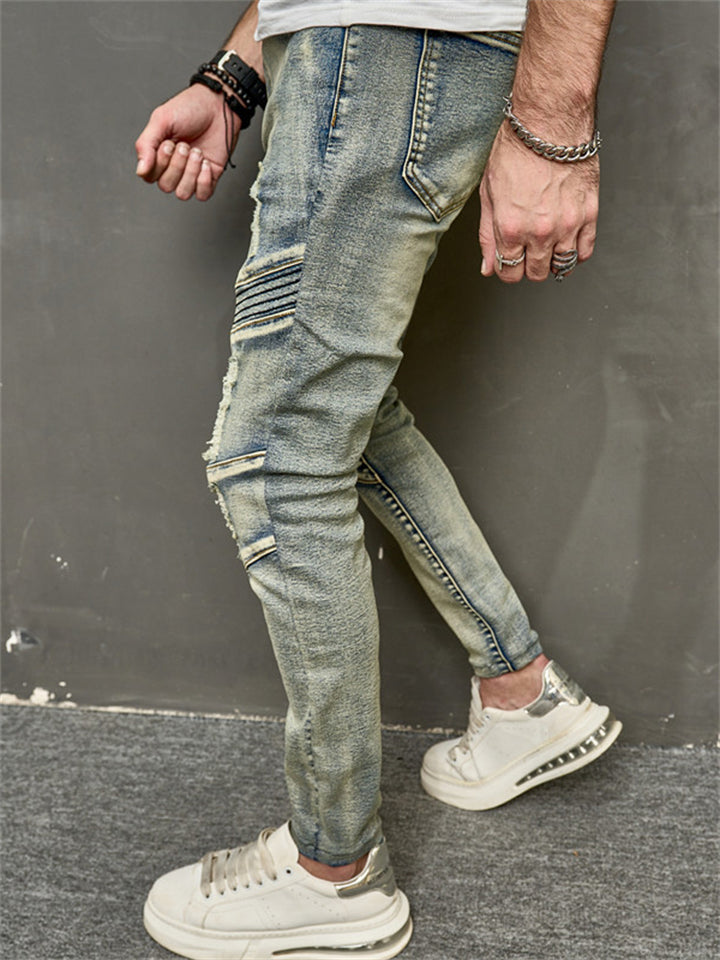 Men's Blue Ripped Elastic Slim Fit Casual Jeans