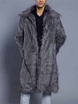 Men's Super Warm Winter Faux Fur Long Coat with Pocket