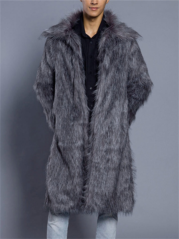 Men's Super Warm Winter Faux Fur Long Coat with Pocket