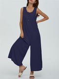 Relaxed U Neck Sleeveless Side Pocket Wide Leg Jumpsuit for Women