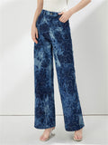 Women's Cotton Mid-Rise Gradient Wide Leg Straight Denim Pants