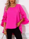 Women Ruffled Sleeve Loose Fit Chiffon Blouse Casual Elegant Shirts