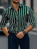 Men's Casual Button Up Striped Long Sleeve Slim Fit Lapel Shirts