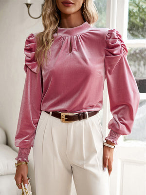 Women's Elegant Velvet Lantern Sleeve Slim Fit Shirt