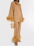 Women's 2pcs Casual Solid Color Stand Collar Shirt & Pants Set