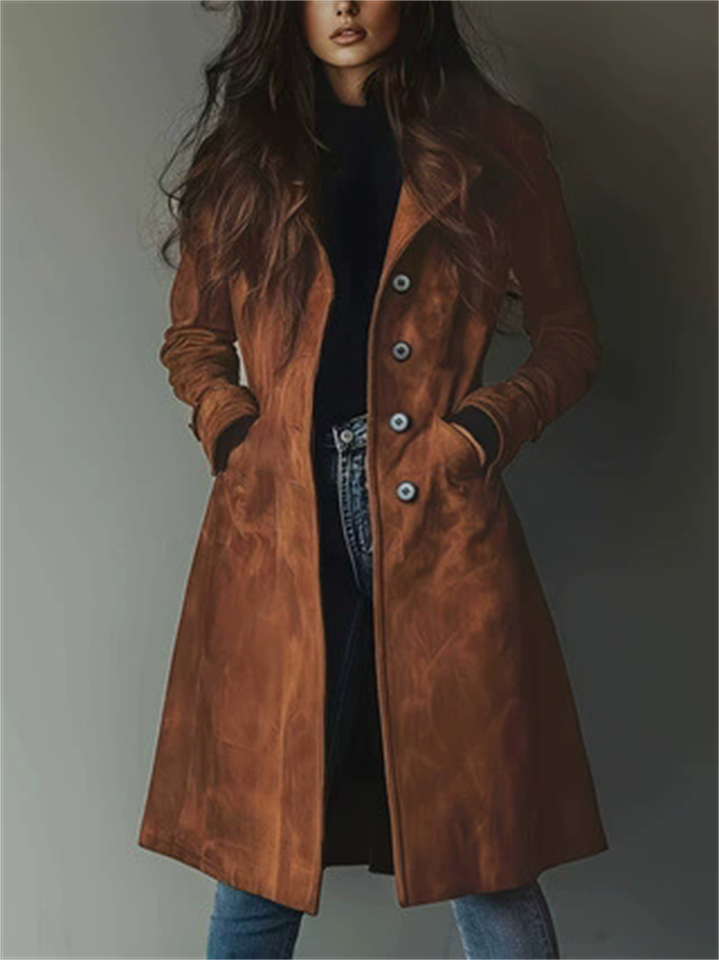 Women's Autumn Vintage Faux Suede Single Breasted Lapel Midi Coats
