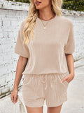Women's 2pcs Casual Solid Color Short Sleeve Top & Drawstring Pants Set