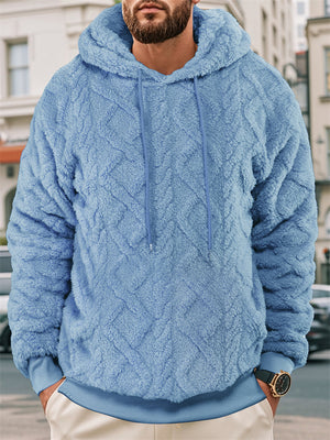 Men's Autumn Solid Color Rhombus Pattern Pullover Fleece Hoodie