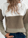 Women's Casual Simple Contrast Color Round Neck Knitted Sweaters