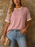 Womens Striped Colorful Oversized Short Sleeve Casual Tee