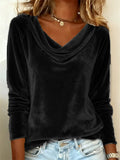 ‌Women's Autumn Simple Elegant Velvet Cowl Neck Long Sleeve Blouse‌