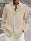 Men's Button Up Long Sleeves Stripe Texture Cotton Linen Shirts
