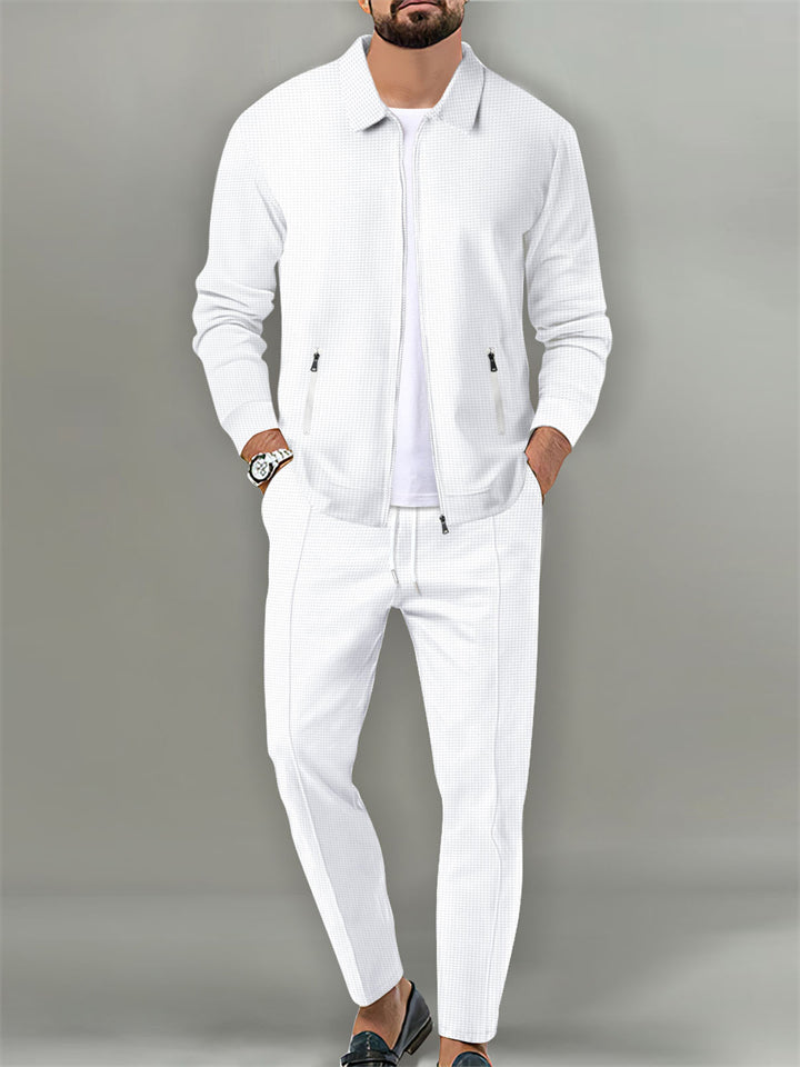 Men's Holiday Lapel Zip Long Sleeve Relaxed Jacket Pants Set