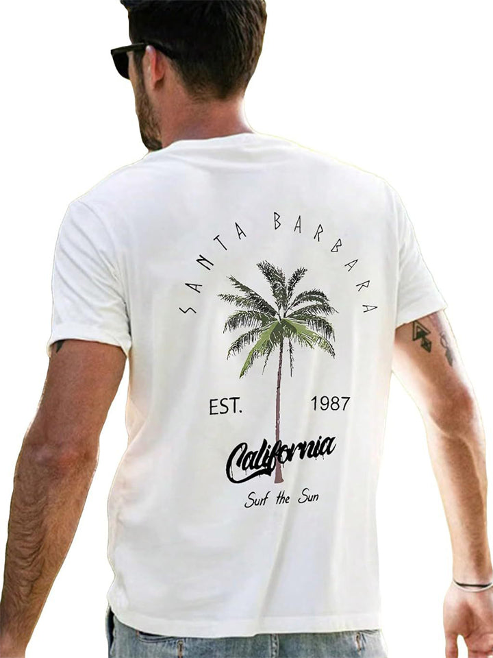Men's Summer Simple Coconut Palm Tree Print Short Sleeve Shirts