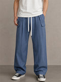 Mens American Style Drawstring Multi Pocket Wide Leg Cargo Pants