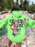 Women's Peach Flower Letter Print Oversized Hoodies with Pocket