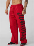Men's Casual Printed Sports Mid Waist Elastic Wide Leg Straight Trousers