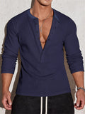 Men's Autumn Waffle-Knit Henley Long Sleeve T-Shirt Casual Daily Wear