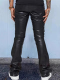 Men's Black Faux Leather Casual Motorcycle Riding Straight Leg Trousers