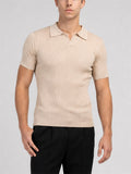 Mens Slim Fit Short Sleeve Ribbed Knit Polo Shirts