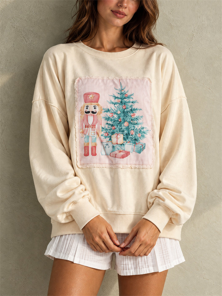 Women Christmas Nutcracker Oversized Graphic Pullover Sweatshirt
