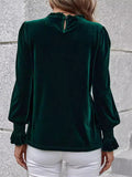 Women's Green Solid Color Velvet Long Puffed Sleeve Shirt