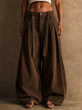 Women High Waist Pleated Baggy Wide Leg Casual Office Pants