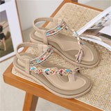 Flower Decoration Toe Ring Flat Travel Beach Sandals for Women