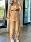 Comfy Long Sleeve Leopard Print Shirt and Wide Leg Pant Set For Women
