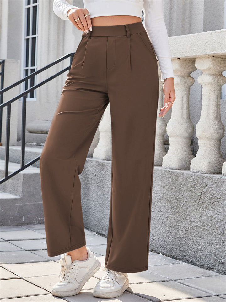 Women's Solid Color Casual Straight Suit Pants