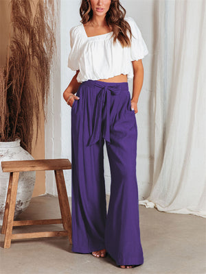 Women's Baggy Lace-up Wide Leg Casual Purple Pants
