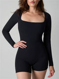 Women's Coquette Lace Square Neck Long Sleeve Romper Jumpsuit