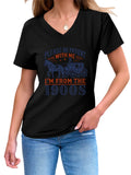 Women's PLEASE BE PATIENT Letter Print V Neck Short Sleeve Shirts