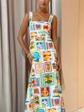 Female Sea Life Graffiti Printed Vacation Strappy Dress